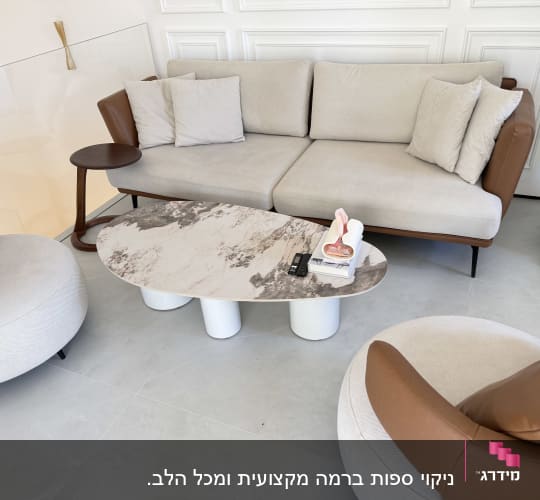 סלון עם ספה ושולחן קפה מודרניים